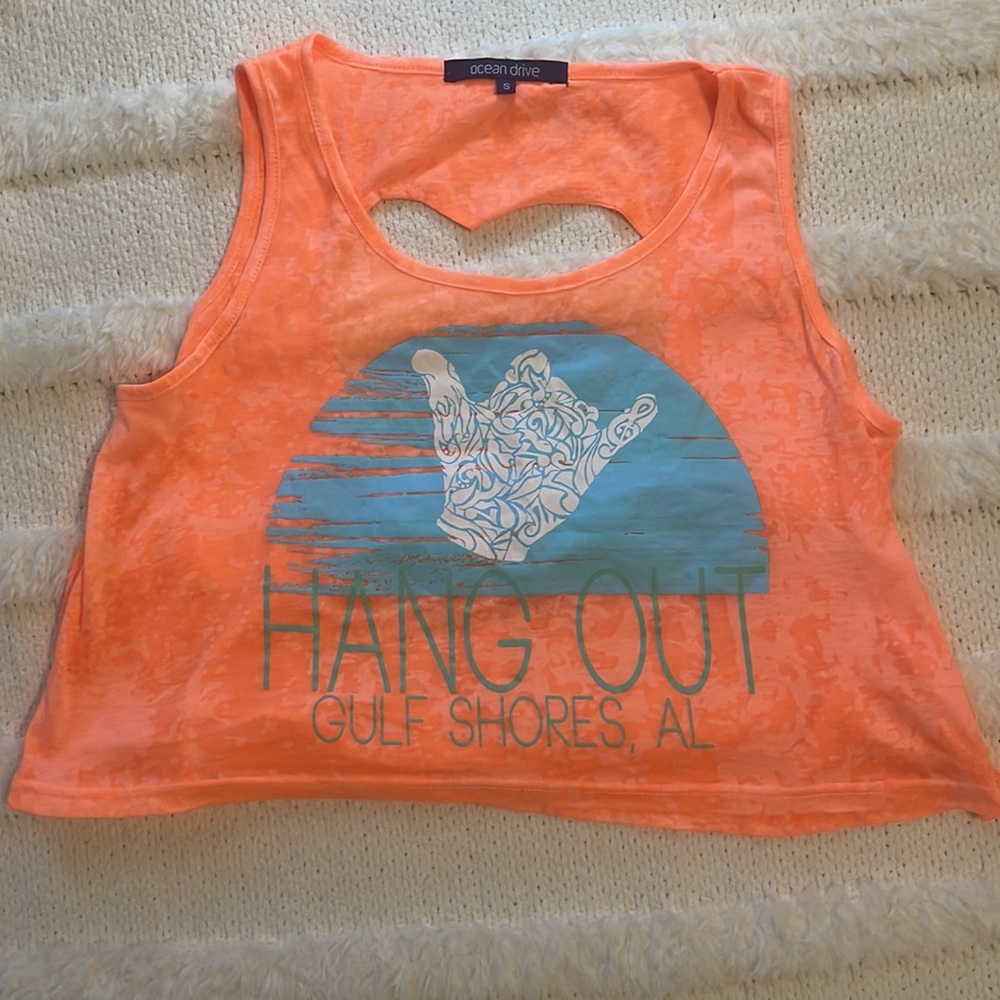 Hang out festival concert crop top sleeveless Orange women’s size small S - Picture 6 of 10